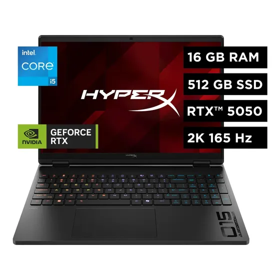 Notebook Gamer Hyperx Omen By Hp 15-ga0000la Intel Core I5 16gb Ram Nvidia Geforce Rtx 5050 512gb Ssd 15.3  2k 165 Hz Windows 11 Home Negro