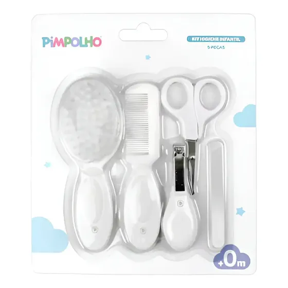 Kit Higiene 5 Peças Bebê Pimpolho Cuidados - Branco Unissex