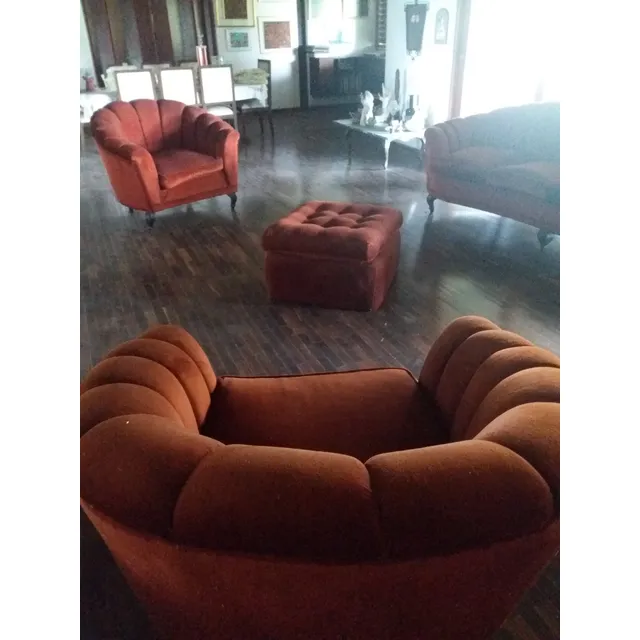 Sofá 4 Puestos Vino Tinto Poltronas Un Puf Salón, Sala Tela