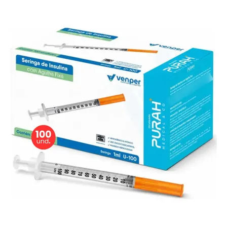 100 Seringa Insulina Venper Agulha Fixa 1ml 6x0,25mm 31g 1 Ml