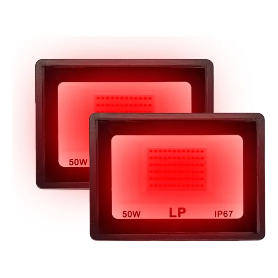 Kit 2 Refletor Vermelho 50w Led Resistente Agua Bivolt Red