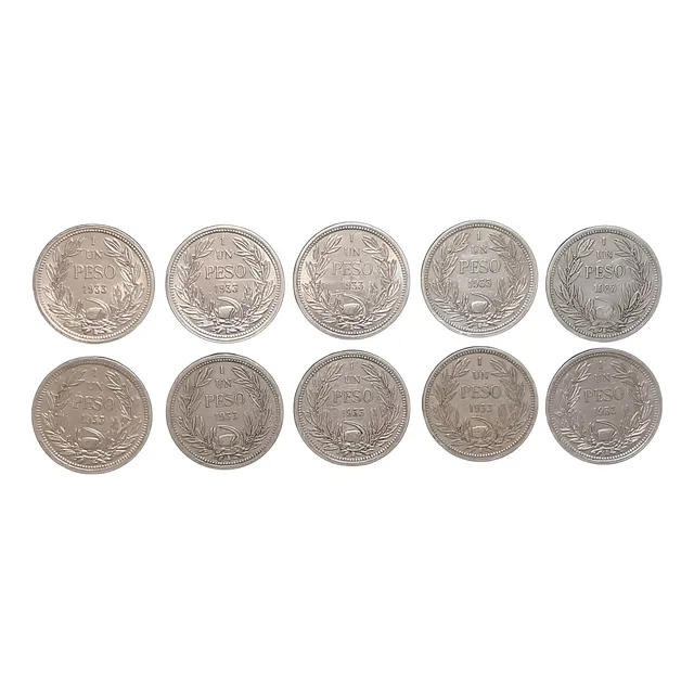 Lote De 10 Monedas Chilenas 1 Peso Año 1933
