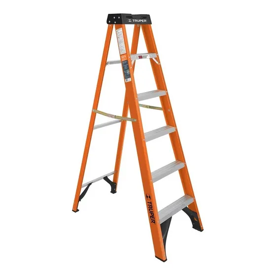Escalera Tijera 5 Pasos Fibra De Vidrio 175 Kg Truper TRU100225 Color Naranja