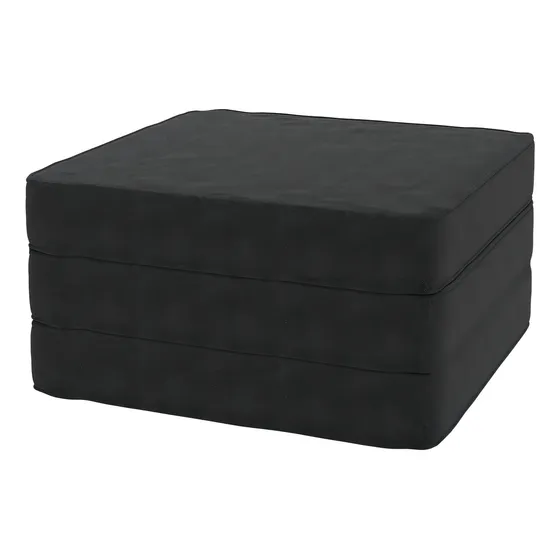 Puff Multiuso 3 Em 1 De Solteiro Colchão Colchonete Almofada Com Enchimento E Zíper Estilo Nórdico Minimalista Versátil Cor: Preto