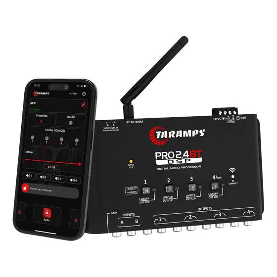 Processador Digital De Audio Pro 2.4bt Taramps Aplicativo Android Ios Bt Ble 5.4 Wi-fi Wireless Som Automotivo Equalizador Crossover Rca Entrada Fio Carro Camionete Paredao Caixa Bob