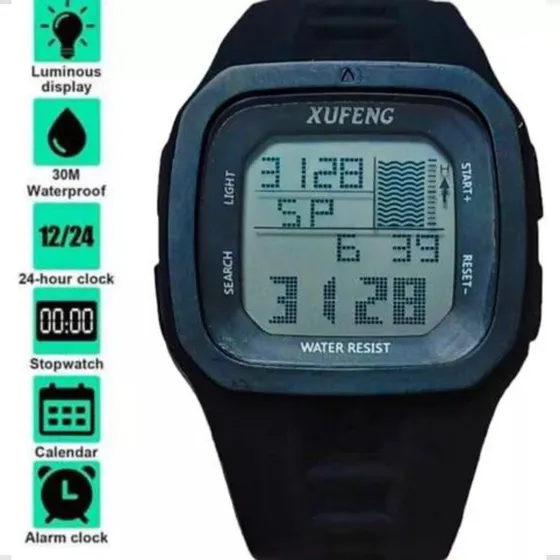 Relógio de Pulso Digital Prova Dágua Esportivo Resistente até 30 metros de Profundidade Surf Surfista Mergulho Mergulhador Nadador Natação Cronômetro Alarme Luz Led