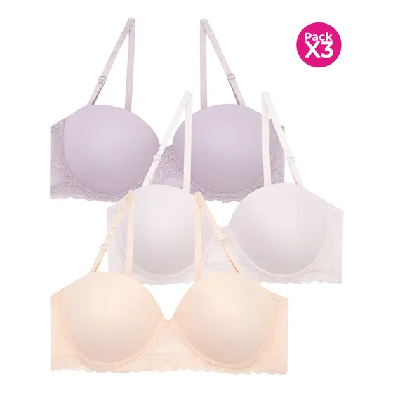 Lili Pink Brasier Strapless Paquete X3 En Microfibra Y Encaj
