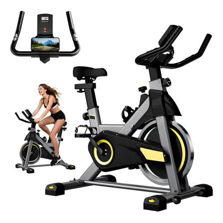 Bicicleta Spinning Eavae Roda De Inércia 6kg Preto Amarelo 120kg