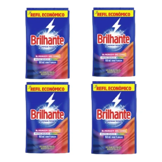 Sabão Liquido Lava Roupas Brilhante 900ml Limpeza Total 4und