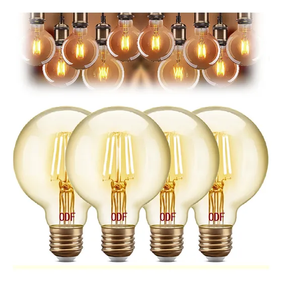 Kit 4 Lâmpada Led Filamento Globo Grande Vintage Retrô G80