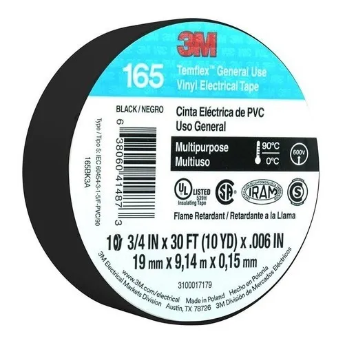 Cinta Aislante 1500 Temflex Negra 19 Mm X 9.14 Mts Color Negro