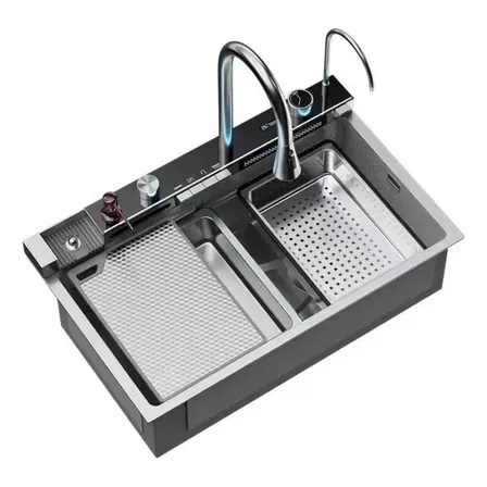 Cuba Gourmet Premium Completa Torneira Cascata Lavador Copos Cor Prateado Smart Multifuncional Pia Inteligente Moderna Com Suporte Para Celular Winda