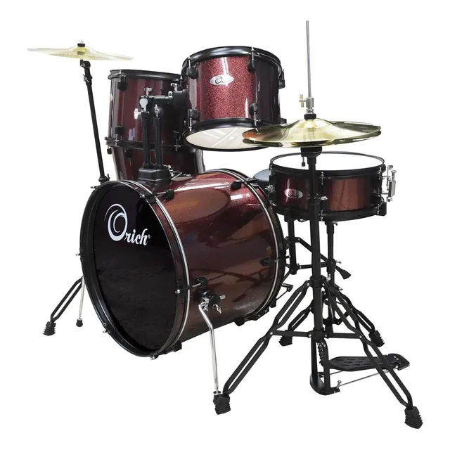 Bateria Acustica 5pcs Completo Rojo Spark Orich