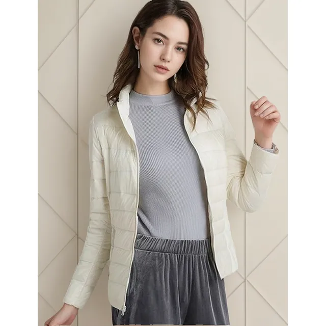 Chamarra De Pluma Mujer Corta Mantener Caliente Moda Delgada