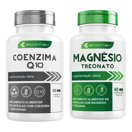 Kit Suplemento Em Cápsulas de Treonato + Coenzima Q10 500mg Premium 120caps Sabor Sem Sabor