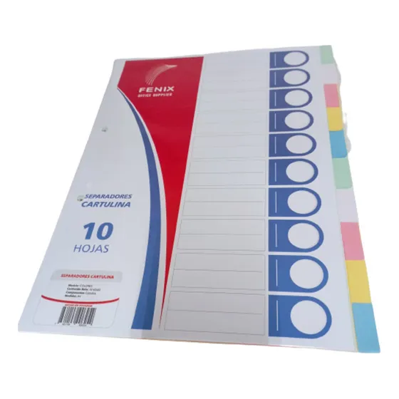 Separadores Cartulina A4 Colores Fdax10un
