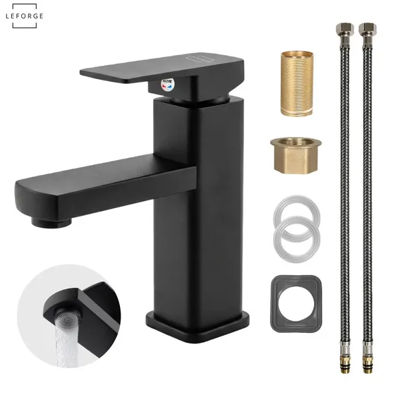Llave Monomando Fregadero Lavamanos Baño Acero Inoxidable Color Negro Mate Marca LEFORGE