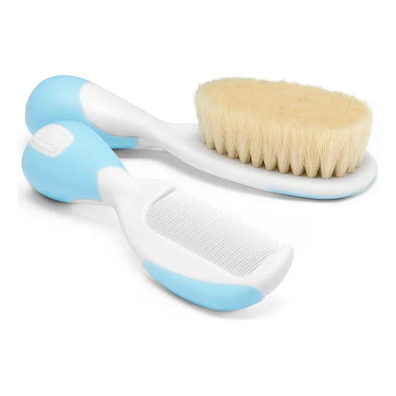 Kit Higiene Pente Escova Chicco Cerdas Naturais Rosa Ou Azul