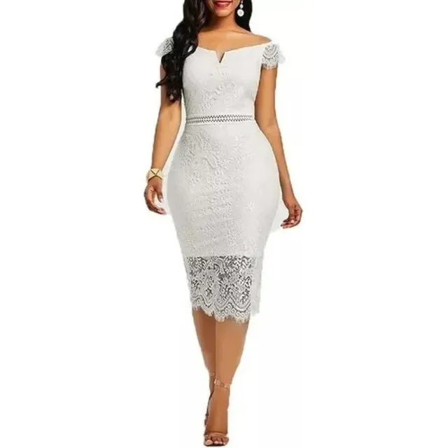 Vestido De Mujer Elegante Con Cuello En V Y Encaje Ajustado