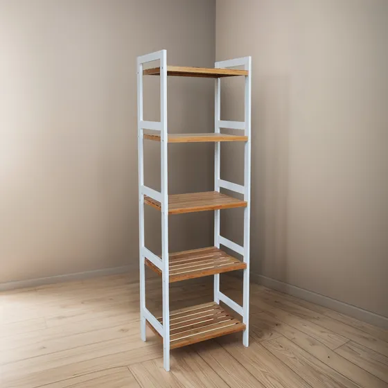 Estanteria Madera 5 Estantes Bamboo Color Blanco
