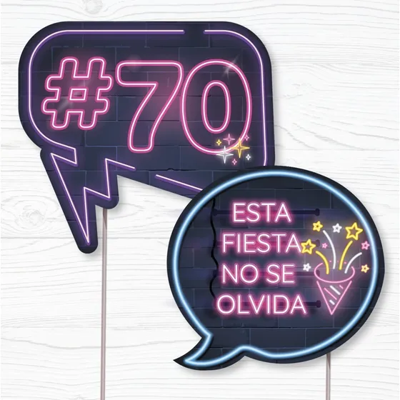 Photo Booth Imprimible - Cumple 70 Años  Props - Neón
