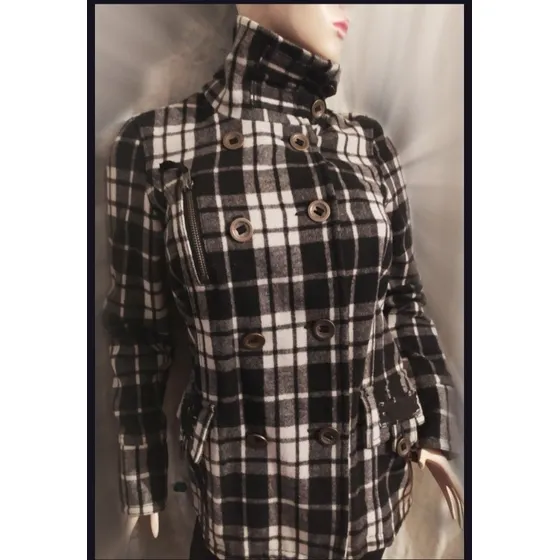 Chaqueta Cuadro Blanco Negro - Mujer - Talla L- Bershka