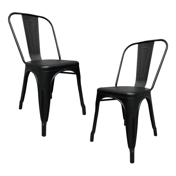 Set 2 Sillas De Comedor Tipo Tolix Metal Color Negro Mate Re