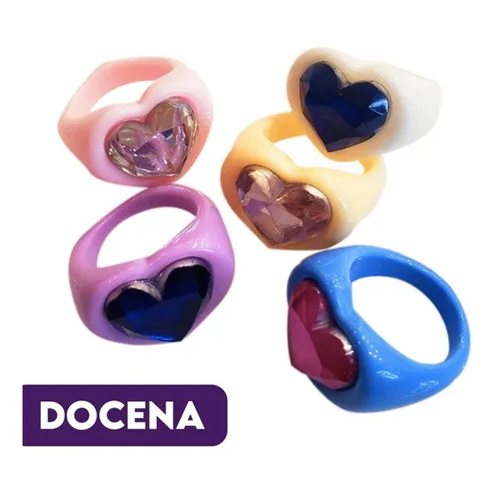 Anillos Tendencia Moda Chunky Funky Corazón X 12 U.
