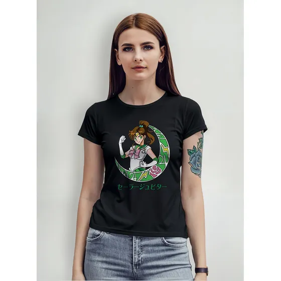 Playera Negra Estampado Sailor Jupiter Makoto Kino