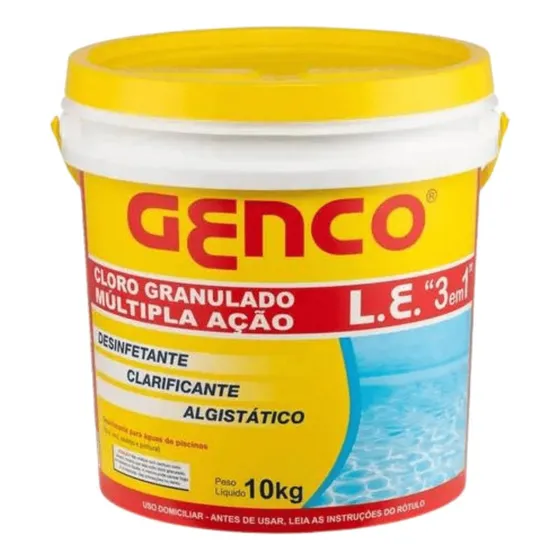 Balde Cloro Genco Para Piscina 10k 3x1 Granulado Multi Ação