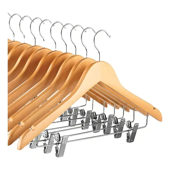 Cabides GG Home de madeira com presilha atacado lojista closet terno para bermudas Kit de 10 unidades cor natural