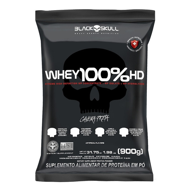 Suplemento Em Pó 100% Hd Refil Black Skull - 900g Wpc Wpi E Wph Sabor Chocolate