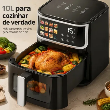 Fritadeira Elétrica PATBRELA 10L, 1700W, Tela Touch e Janela Transparente