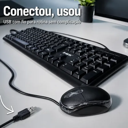 Kit Teclado E Mouse Usb 1600 Dpi Abnt2 Qwerty Escritório Preto