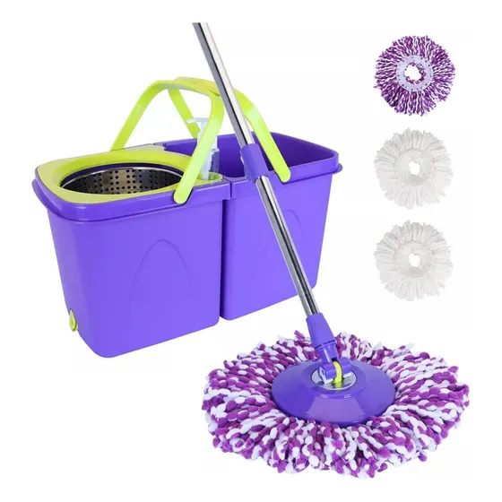 Trapeador Giratorio De Microfibra Mop Con Exprimidor Cubeta Color Morado