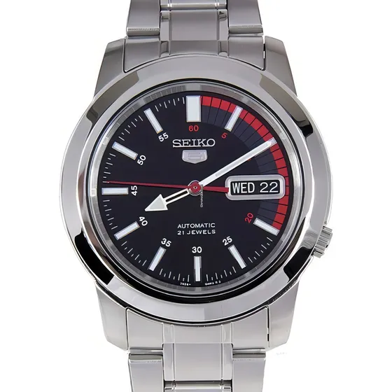Relógio Seiko Automatico Knight Snkk31k1 Wr 21 Rubis Correia Aço Bisel Aço Fundo Preto