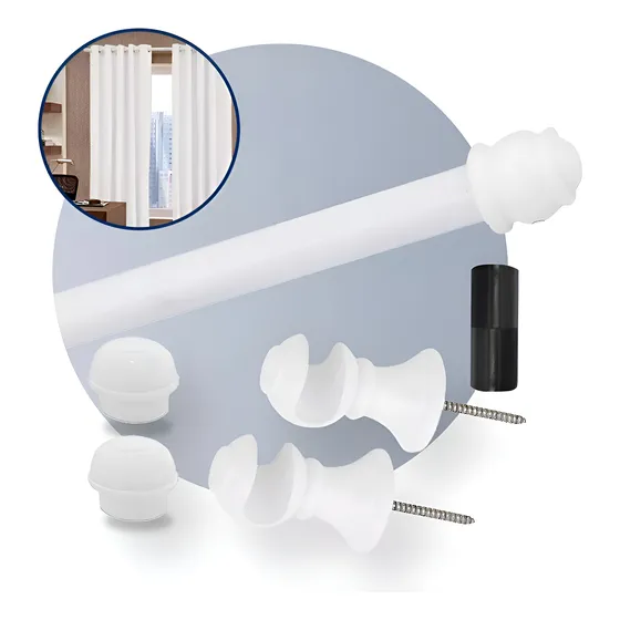 Kit Varão Varal Simples 2 M 19mm Para Cortina Branco Palha