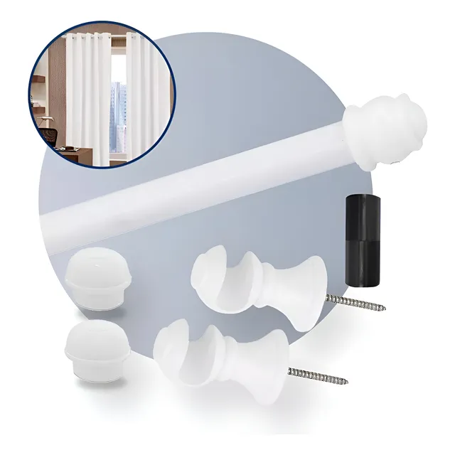 Kit Varão Varal Simples 2 M 19mm Para Cortina Branco Palha