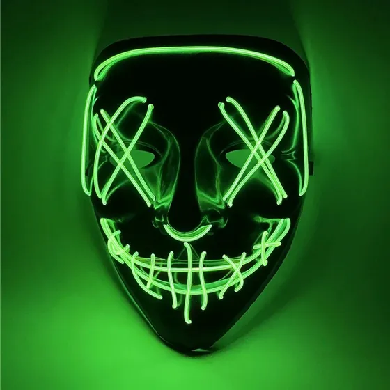 Máscara LED de neón aterradora para Halloween, 203813, color verde, Una noche de terror