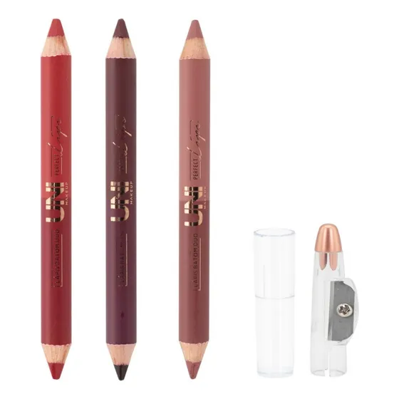 Kit 3 Lápis Contorno Labial Batom Duo Com Apontador Unimakup