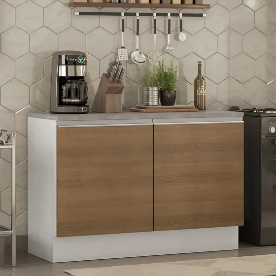 Gabinete Bajo Cocina Madesa Glamy 120cm Con Encimera Color Blanco/Marrón
