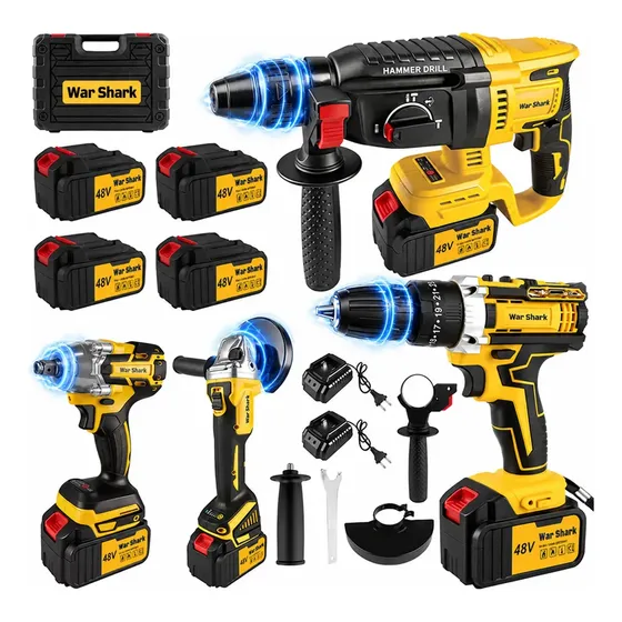 Kit de Ferramentas Elétricas War Shark 4 em 1 Profissional com 4 Baterias e Maleta