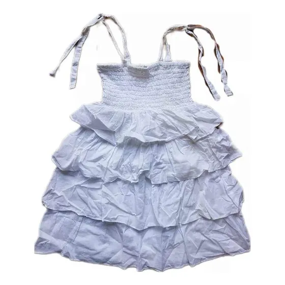 Vestido Blanco Con Volados Zara Corto Talle M