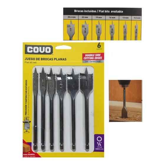 Mecha Broca Plana Para Madera Juego 6 Pzs Covo