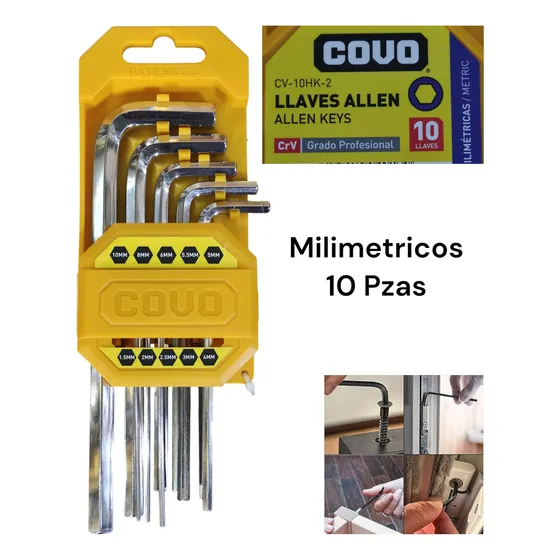 Juego Llaves Allen Milimétricas 10 Pzas Cromo Vanadio