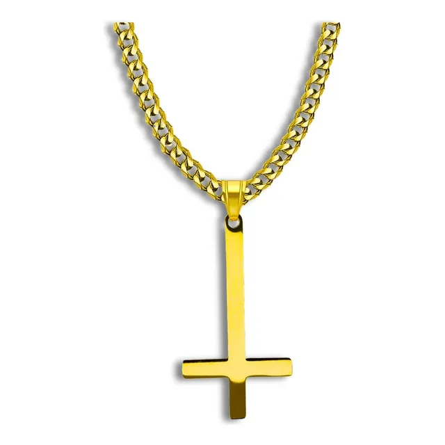 Collar Para Hombre Mujer Con Dije Cruz Invertida Color Plata