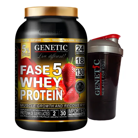 Crecimiento Muscular F5 Whey Protein Shaker Polvera Genetic