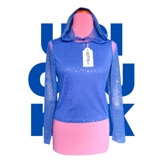 Sudadera Manga Larga Con Capucha Tul Malla Y Lunares Dorados