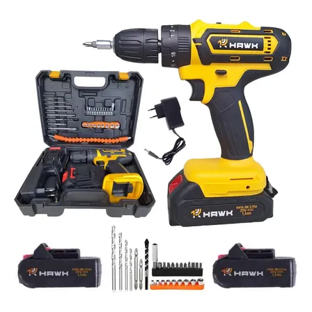 Kit Parafusadeira E Furadeira De Impacto 20v Com 2 Baterias Lítio 1,5mah Mais Autonomia E Maleta De Acessórios Amarelo 127/220v 60 Hz