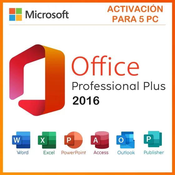 Microsoft Office 2016 Professional Plus [ Licencia / 5 Pc ]